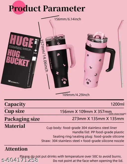 1200ml Huge Water Bottle with Straw & Handle | Large Capacity Tumbler Mug for Gym, Office, Travel, Sports, BPA Free Leakproof Sipper