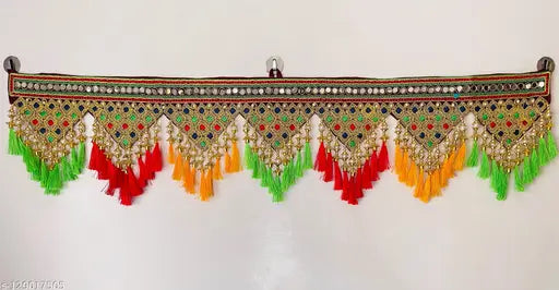 Hanumante Enterprise Traditional Fabric/Velvet Door Hanging & Toran Bandrarwal(Handicraft,37 Inches x 7.5 Inches)