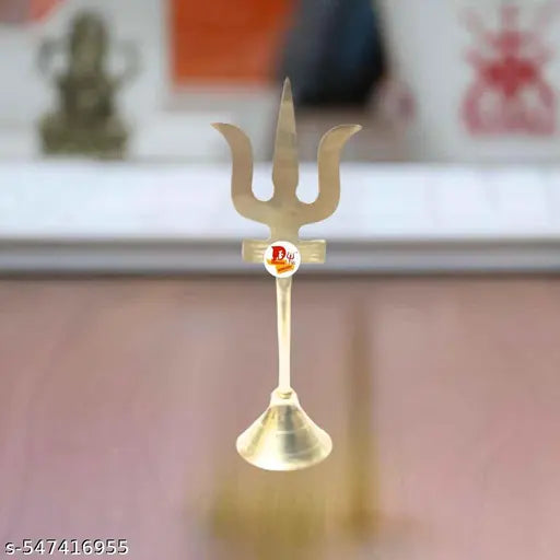 DARIDRA BHANJAN Mahadev Brass Trishul Stand with Damru, shiv ji Trishul, Brass Trishul, shiv Damaru Trishul, Beautiful Handcrafted Brass Trishul (H-11cm) Use for themed decor in devotional corners or meditation rooms.