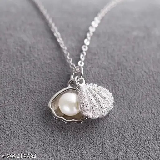 Sea Shell Locket Artificial Pearl Mermaid Valentine Stylish Necklace for Girls with Little Shell Locket Seashell Pendant for Ladies Women
