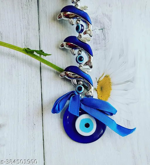 Dolphins/Fish Evil Eye Hanging for Nazar Dosh Protection, Guarding and Prosperity at Office and Home. Prepared from fine Quality of Metal & Polyresin for Vastu/Feng Shui Remedy.