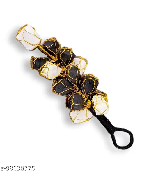 Swara Agate Natural Handcrafted Black Tourmaline and Selenite Hanging Ornament Selenite and Tourmaline Rough Chunks Hanger Protection from Negative Energy & Evil Eyes