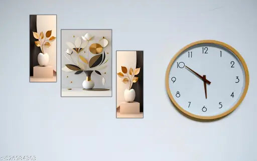 B-art Set of 3 Flower Painting For Living Room 12 Inch x 18 Inch (BA SBJM-157)