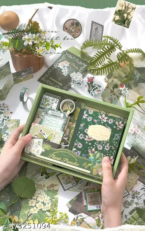 346pcs | Vintage Aesthetic Scrapbook Kit | Supplies Kit with A6 Grid Notebook, Washi Tape, Stickers, Scrapbook Paper, Envelopes, Journaling Cards, and Decorative Stamps (Plants Paradise)