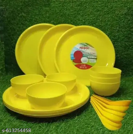 Microwave Safe and Unbreakable 6 Plate,6 Bowl ,6 Spoon Round Full Plates with Bowl - Pack of 18 Plates