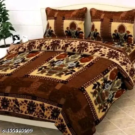 WOOLLEN DOUBLE BEDSHEET//WARM BEDSHEET FOR DOUBLE BED//BROWN WARM FLORAL BEDSHEET/ bedding set 1+2 with 2 pillow cover size 90*90