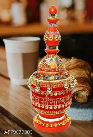 Fully Decorated Saubh/Traditional Indian SindoorDibbi Wedding Sindoor dani Accessory(Multicolor_23x7cm) Sindurdaani Net Quantity (N) : 1 Sindhora sindoor dani lakdi ka sindhora sindhora dikhaiye wooden sindhora sindhora for marrige Golden Fully Decorated