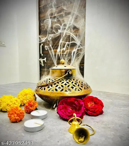 BALAJI INC. 5*5" Degchi Small Handi Degchi Tea Light Dhoop Candle Holder Kapoor Dani for Home Decor Small kitchen item Indian traditional Brass utensils Miniature brass kitchenware Ethnic Small brass pots for decoration puja room
