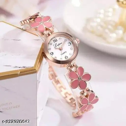 Flower design belt analog watch for women