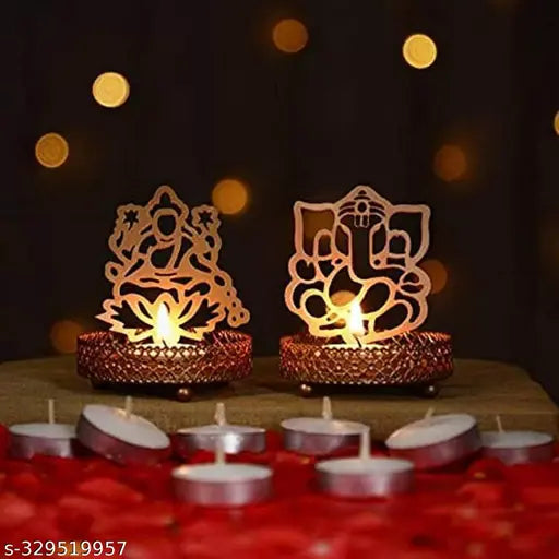 #UDHWANI Laxmi Gangrenes Ji Metal Tea Light Stand  For Diwali Decoration | God Ganesha Candle Holder Stands For Home Decor Decorative Items | Size : 4 Inch | Color : Brown