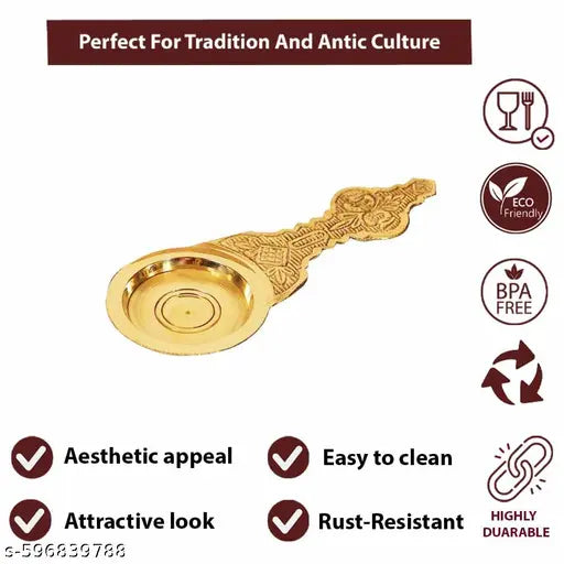 Pure Brass Puja Kapoor Aarti Spoon for Temple & Home Rituals