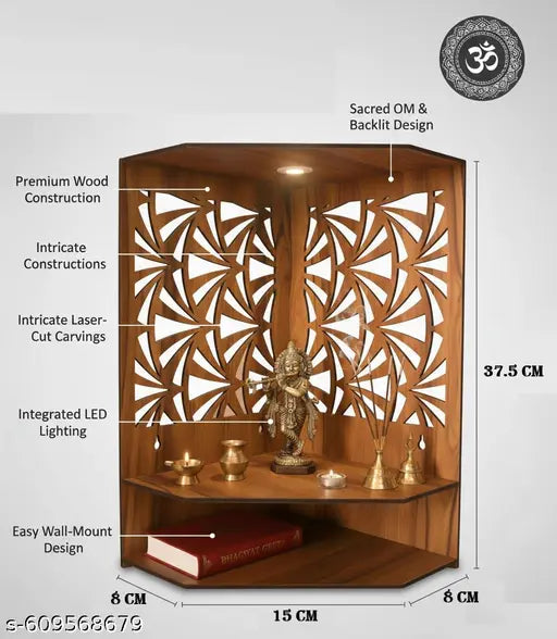Gojeeva Kraft Engineered Wooden LED Temple Handcrafted Design Pooja Mandir for Home & Office