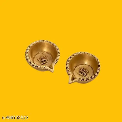 SUNPIC 100% Pure Brass Swastik Round Brass Diya Set | 2-Inch Oil Lamps for Pooja & Home Decor