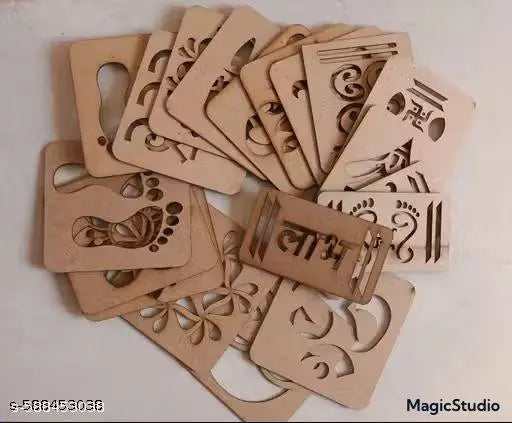 Mdf rangoli stencil chapa 20 design mix size home decor temple rangoli entrance devpuja religious muggulu , kolam