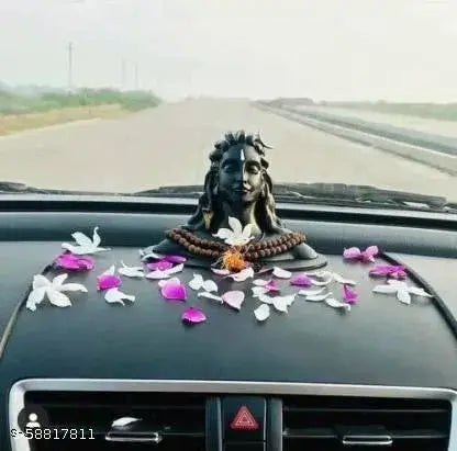 Adiyogi Shiva Statue & Rudraksha Mala for Car Dash Board, Pooja & Gift, Mahadev Murti, Idol, Lord Adiyogi Shankara for Home & Office Decor (ADIYOGI JI in Black)