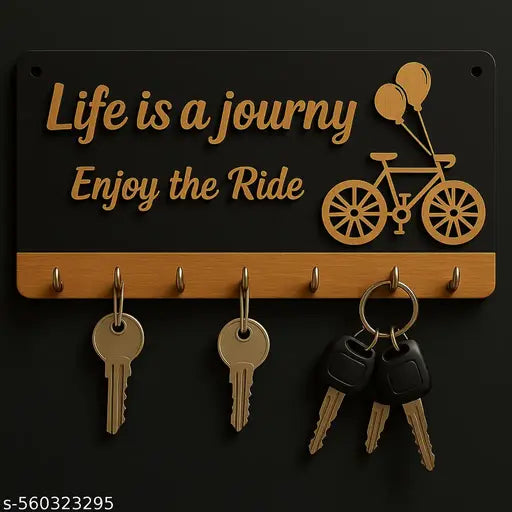 Attractive Premium Wooden Key Holder Cum Mobile Charging Holder with 7 Stainless Still Hooks .