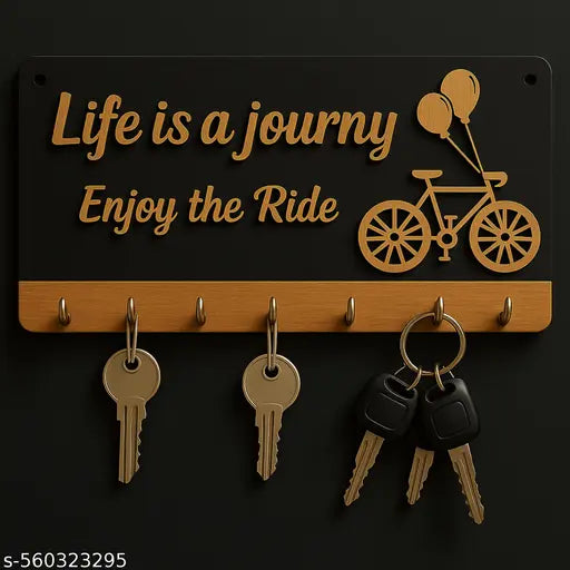 Attractive Premium Wooden Key Holder Cum Mobile Charging Holder with 7 Stainless Still Hooks .