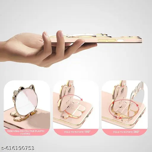 Anks Creation Back Case Cover for OnePlus Nord CE5 with Cute 3D Cartoon Mirror Folding Mobile Stand Holder