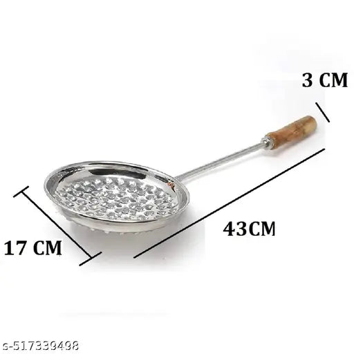 Stainless Steel Boondi Jhara With Wooden Handle (6 Inch Diameter) For Ladoo Making Strainer (Steel Pack Of 1), 43 x 16 x 2 Centimeters, Silver