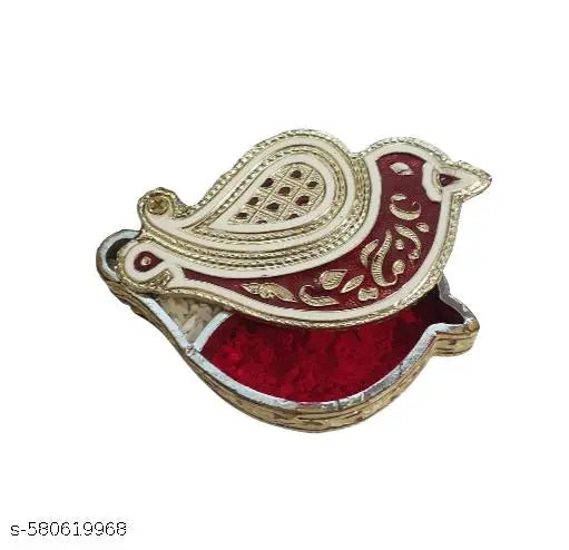 Tika Chopra in sparrow Shape Minakari Work/Kumkum Box (Red) Pack Of 1 for Gift and Pooja ROLI & RICE BOX / ROLI AKSHAT BOX/ SINDOOR DIBBI (GOLDEN FINISH) Puja Articles