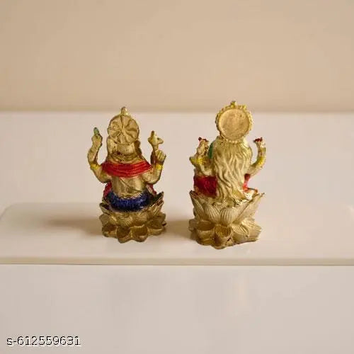 Wish Online Colorful Lotus Laxmi Ganesh Combo | Poly Resin Statue Set for Festive Puja, Home Decoration & Spiritual Gift