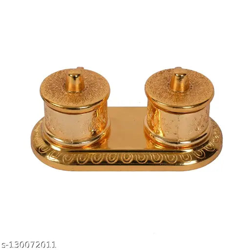 SKSM METAL DECORATIVE  HALDI KUMKUM BOX FOR TILAK HANDCARVED OXIDISED FINISH Double Dabbi Shape Roli Rice HOLDER  | Chandan Chawal Akshat CONTAINER FOR HOME TEMPLE | Haldi Kumkum BOX FOR RAKSHABANDHAN POOJA ARTICLE POOJA ACCESSORIES | HOME DECOR | FESTIVE