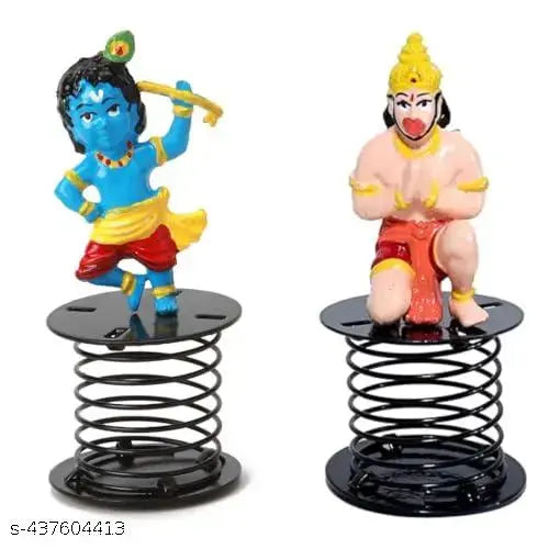 INDIACRAFT Dancing Krishna and Sitting Hanuman Fun Spring Idol for car dashboard Student Study Table Office Desk