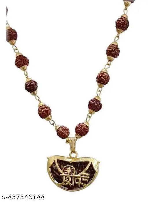 Mahakal Locket with Rudraksha Mala, Golden Om Trishul Damru Pendant, Original Spiritual Shiva Bholenath Religious Chain Locket for Men and Women