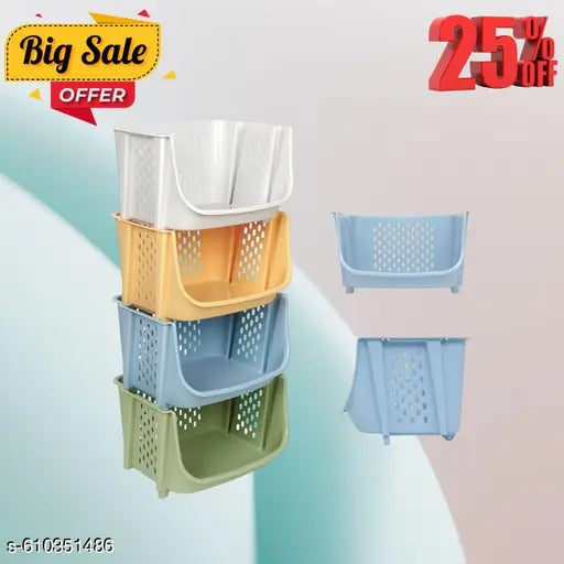 Stackable Ventilated Plastic Storage Baskets – Multi-Purpose Organizer Bins for Kitchen, Toys, Pantry & Bathroom – Durable, Space-Saving & Easy to Clean