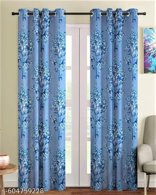 ATTRACTIVE GLITTERING  POLYSTER LEAVES PRINTED LIGHT FILTERING EYELET CURTAIN (PARDA FOR DOOR_7FT X 4FT , WINDOW_5FT X 4FT) FOR DRAWING ROOM,LIVING ROOM,BED ROOM ) , PACK OF 1 PCS, AQUA