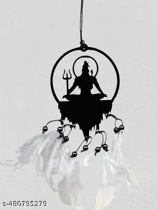 Wooden Art Deco Created Mahakal White Color Car Hanger, Handmade Dream Catcher Design (Pack of One)