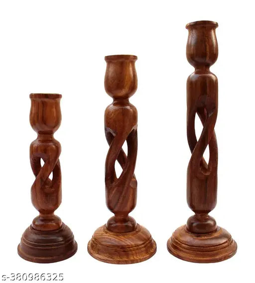 Wooden Premium Looking Canlde Holder Set of 3