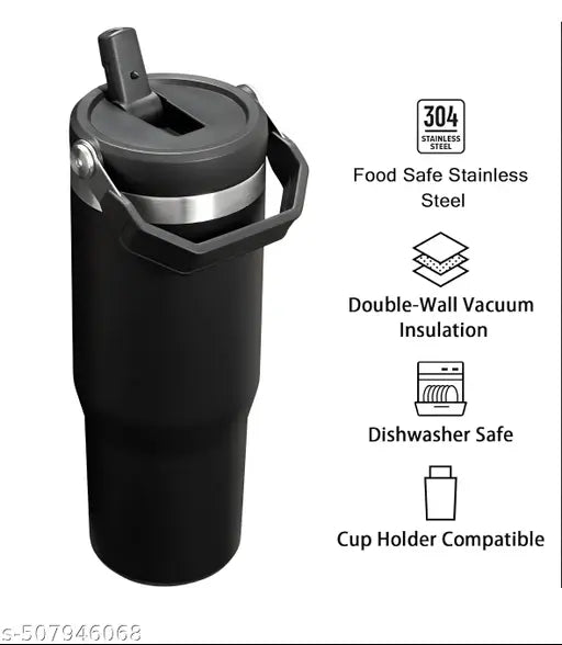Blissware 900 ML(BLACK) Tumbler Stainless Steel Vacuum Insulated Tumbler with Lid and Straw for Water, Iced Tea or Coffee, Smoothie and More