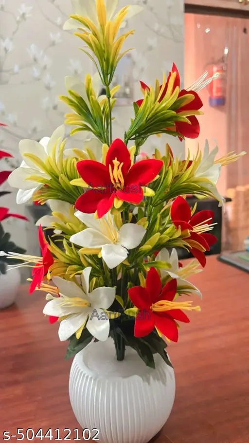 Plastic Artificial Wild Lily Flowers Plants | Faux Flower Plant For Home Office Decor | Tabletop And Desk Decoration | Artificial Flower With Pot For Balcony Indoor Decor [ Set Of 1 ]
