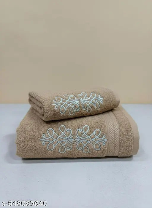2 Piece Towel Set Brown | 1 Bath Towels & 1 Hand Towels 100% Cotton | 370 GSM | Soft, Absorbent, Lightweight Towels with Computerized Embroidery