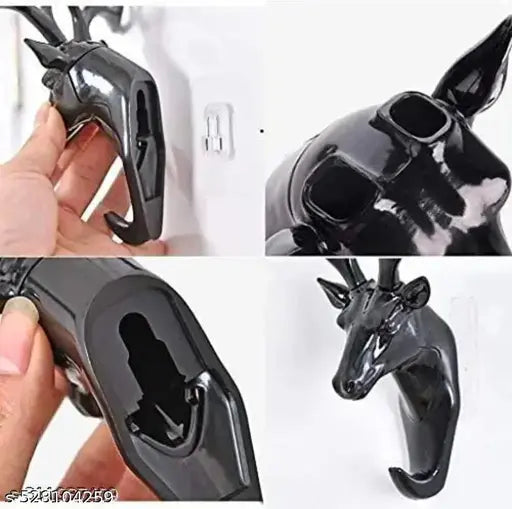 Deer Head Key Holder Wall Mount Sticker (Pack of 2) , Deer Head Key Holder , Key Organizer , Modern Wall Art , Creative Key Storage ,Wall Decor , Decorative Key Holder , Key Hanger