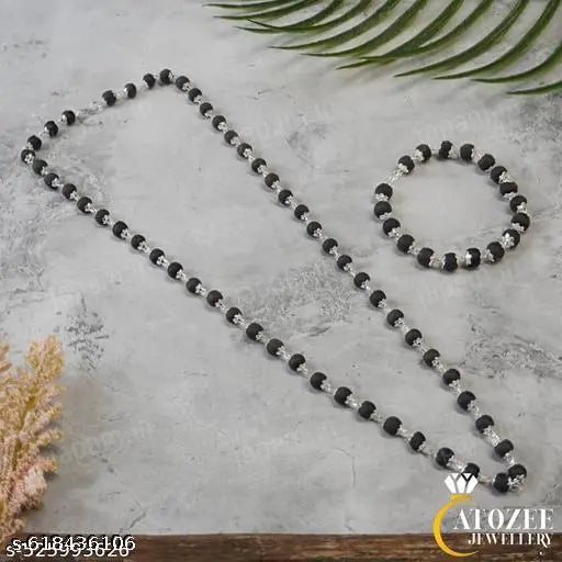 Karungali Mala Bracelet Combo pack /Black Wood Mala Set for Men & Women/Traditional Karungali Wood Jewellery/Karungali Bracelet with Chain Set/Wooden Bead Mala and Bracelet/Spiritual Karungali Mala Combo/Men’s Karungali Chain Set/Karungali Combo for Daily