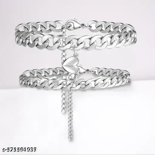 2Pcs Loving Magnet Bracelet Stainless Steel Heart shaped Romentic Love Couples Friedship promise 2 in 1 duo Wrist Band Bracelet Attractive Valentine's Gift for Men and Women