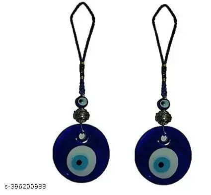 B Craft Set of 2 Evil Eye Blue Beads Diwali Gift Feng Shui Vastu Blue Big Glass Evil Eye Door Hanging (20 cm Height) (Glass, Blue)