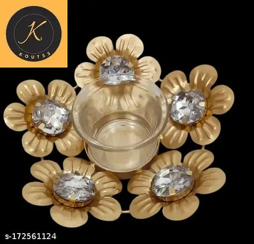 KOUTSS Table top Candle Light Holders Flower Shape White Crystal with Glass Candle Stick Holder/Tealight Stick Holder Beautiful Design Home Decoration