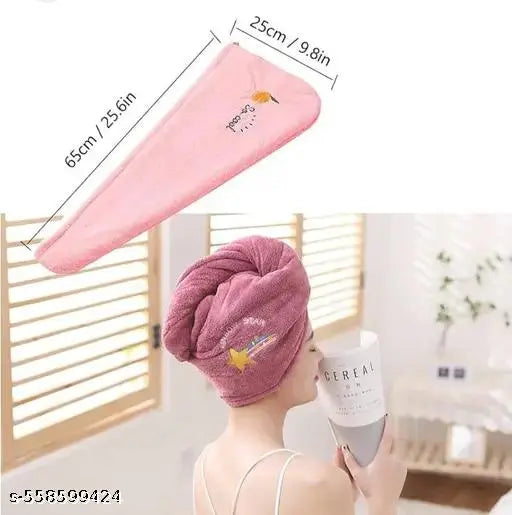 Quick Absorbent Hair Drying Magic Hair Towel Hair Wrapper Dryer Soft Microfiber Turban Head Towel Cap for Women 300 gsm 65*25 cm (Pack of 1)