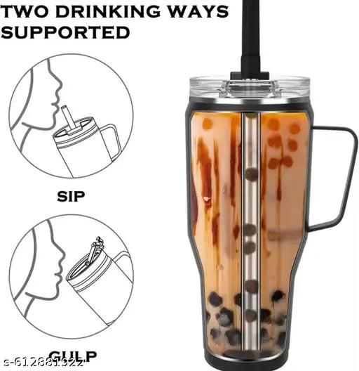 40oz Stainless Steel Insulated Tumbler with Handle and Straw | Double Wall Travel Mug for Hot & Cold Coffee and Water