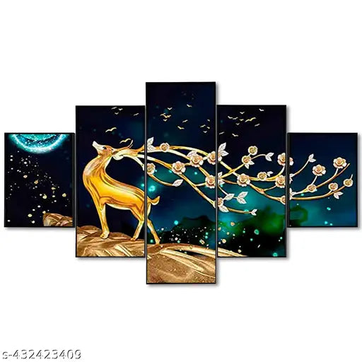 Set of 5 Peacock Modern Art Wall Paintings  for living Room 18 x 30 inch