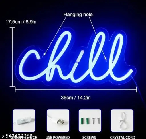 PFH Home Wall Decor Chill Name Plate Neon Light Name Plate Wall Decoration Use For Home Temple Office Shop Restaurant Cafe Club Baar Spa Cill Name Plate Wall Night Light Decorative Light