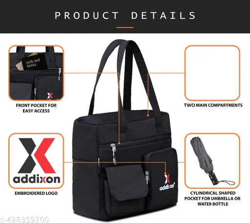 Double Pocket Handbag for Women: Stylish, Ideal Companion for Work, Travel, Polyester Material, Spacious 10-liter Capacity, 6 Pockets. (Black)…