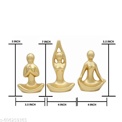 "Golden Yoga Figurine Set of 3 | Meditating & Yoga Pose Showpiece | Home Décor & Gift Item"