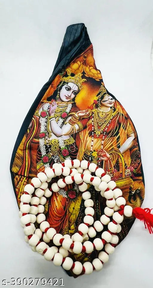 Pack Of 1 Krishna Mart Krishna Face Jaap Mala and Tulsi Mala  Wooden Tulsi Mala For Jaap / Bag for Men & Women | Gomukhi Japa Mala Bag | Chanting Bead Bag/ Jaap Bag