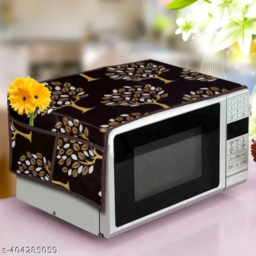Crosmo 1 Pc Microwave/Oven Top Cover + 1 Pc Fridge/Refrigerator Top Cover + 1 Handle Cover (Color - Brown)