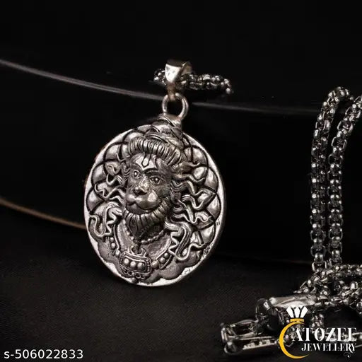 Lord Narasimha Pendant/Narasimha Dev Locket/Hindu God Necklace/Silver Plated Narasimha Pendant/Spiritual Pendant for Men/Lord Vishnu Avatar Locket/Stainless Steel Narasimha Necklace/Divine Protection Pendant/Bajrangbali Narasimha Locket/ Hanuman Pendant f