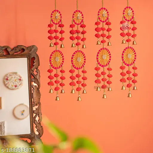 Bellu 4 Dual Red Chakri Latkan Traditional Hanging Latkan for Party, Wedding, Room, Home, Main Door ,Diwali Decoration Items wall decor & hangings